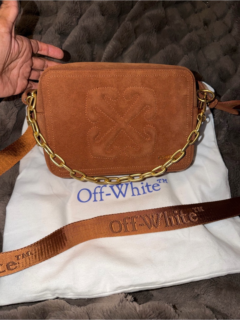 Off-White Suede Crossbody Bag in Brown